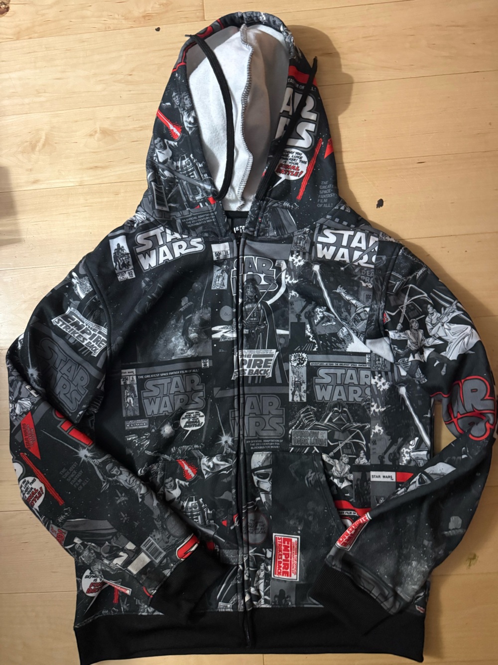 Star Wars Black & Gray All-Over Graphic Zip Hoodie with Red Accents